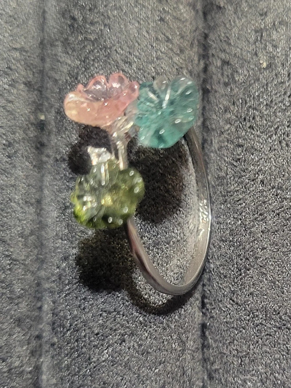 Sterling Silver Carved Tourmaline Open Ring